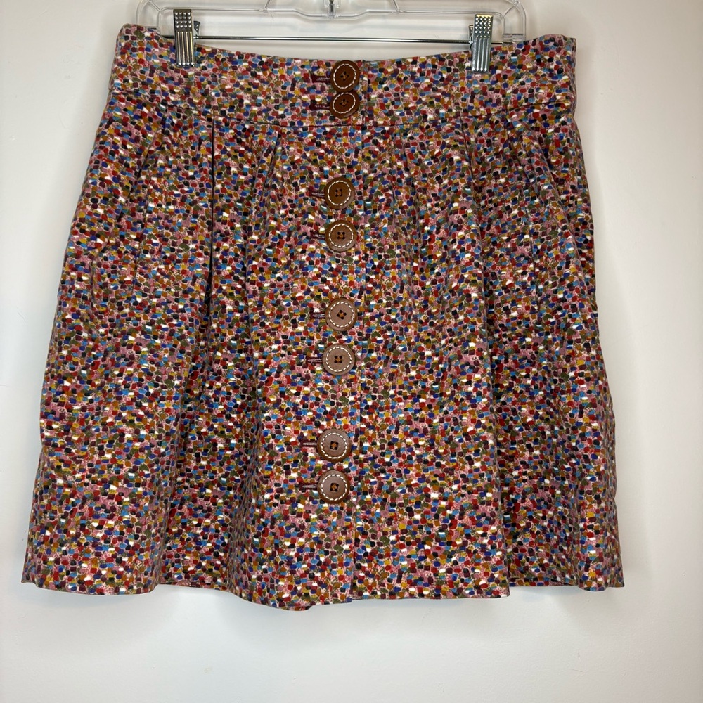 Elevenses Anthropologie Colorful Confetti Button-Front Velvet Mini Skirt Size 8